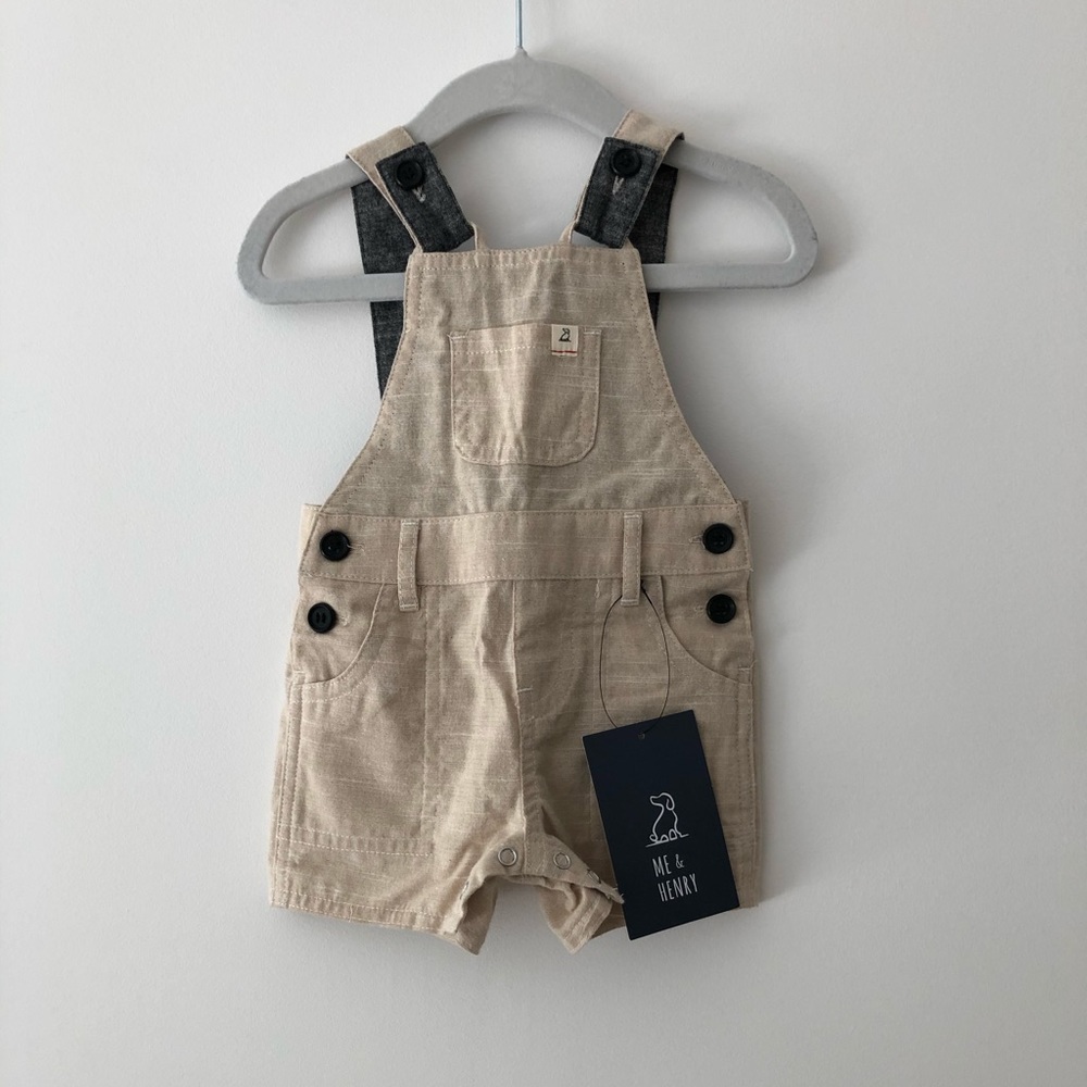 ME & HENRY baby boy woven shortie overalls 3-6m